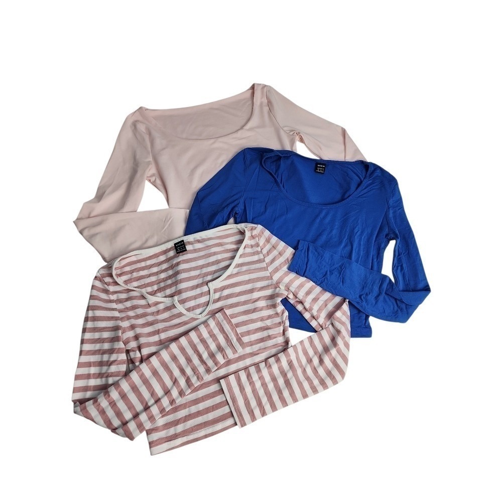 Bundle of 3 Long Sleeve Crop Top Womens XS Multicolor Striped Casual Basics